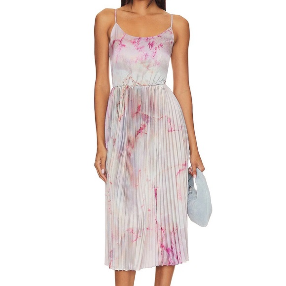 Steve Madden Dresses & Skirts - Steve Madden Marilyn Rose Pink Pleated Midi Satin Tie Dye Dress Women’s Medium